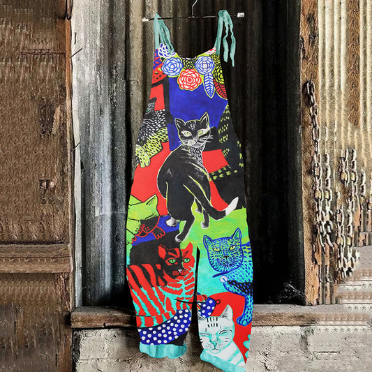 Comstylish Women's Abstract Pop Cat Cat Art Jumpsuits