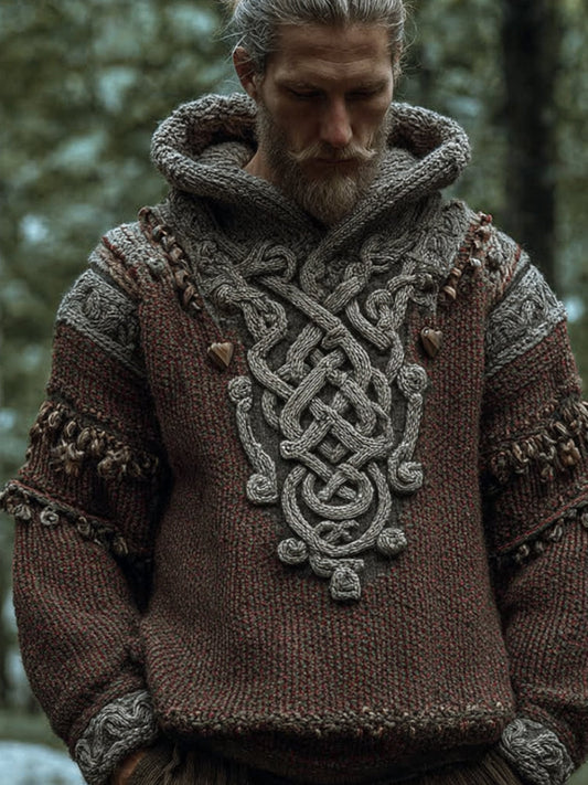 Men's Vintage Viking Celtic Knot Long-sleeved Hooded Sweater elevenforest