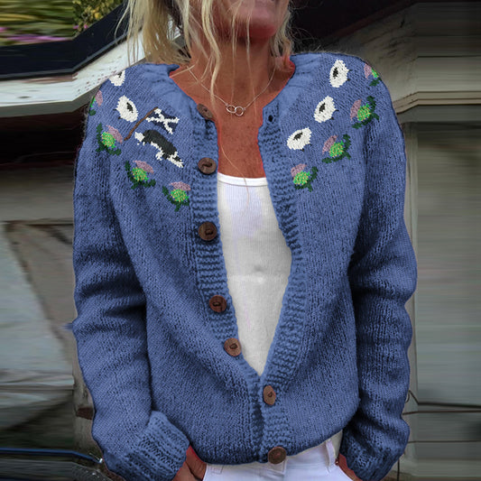 Scotland Farm Print Knit Cardigan artswardrobe