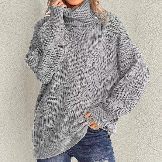 Retro Loose Turtleneck Cable Knitted Long Sleeve Sweater elevenforest