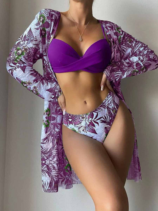 Bikini Printed Two-Piece Swimsuit Three-Piece Set
