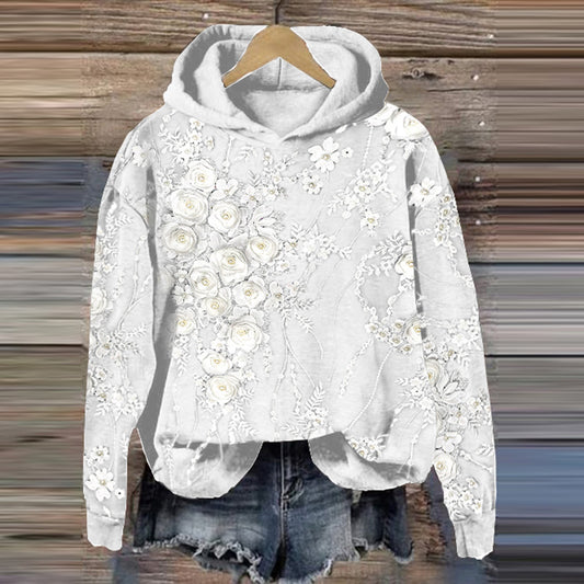 Comstylish Vintage Embroidery Floral Casual Hoodie