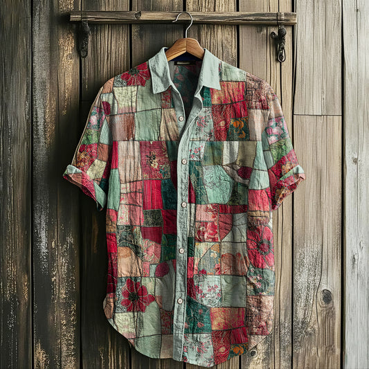 Men's Retro Floral Geometry Art Linen Casual Shirt artswardrobe