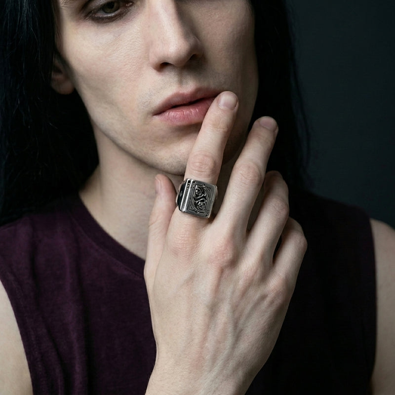 King of Clubs Grim Reaper Card Statement Ring
