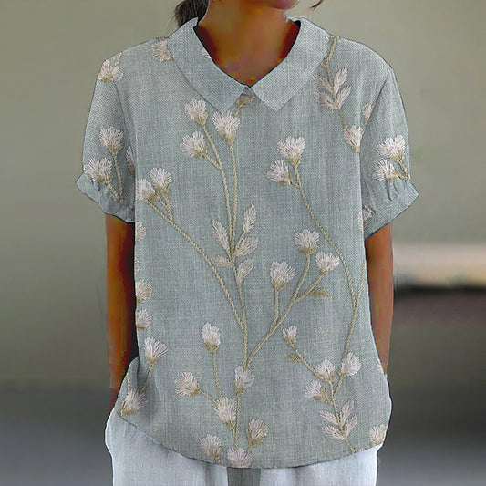 Comstylish Floral Print Lapel Short Sleeve Casual Blouse