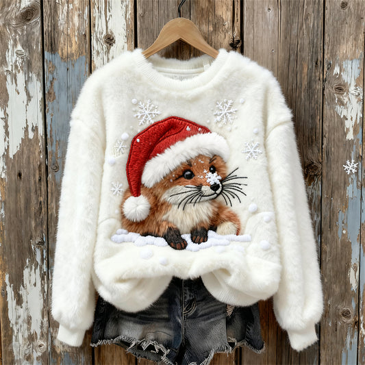 Comstylish Lovely Christmas Fox In The Snow Cozy Plush Sweatshirt
