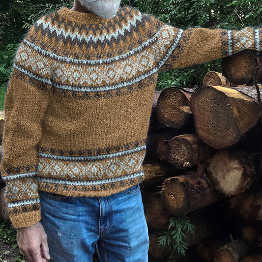 Men's Vintage Jacquard Iceland Line Crew Neck Sweater elevenforest