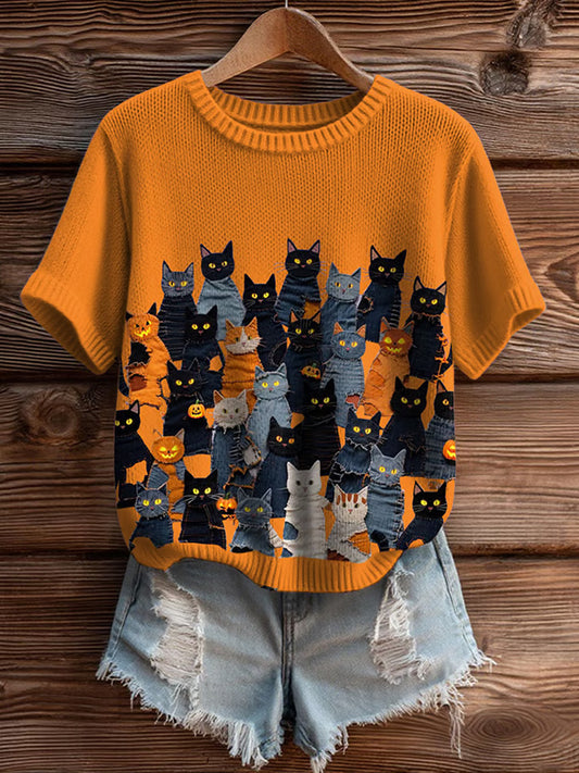 Comstylish Women's Halloween Funny Cat Top