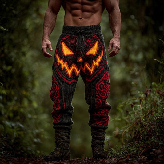 Men's Halloween Pumpkin Face Inspired Cozy Knit Pants artswardrobe