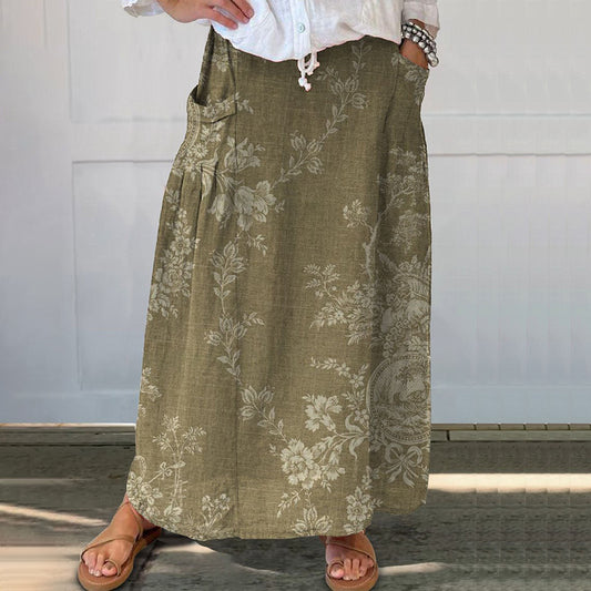 Comstylish Vintage Floral Print Pocket Casual Skirt