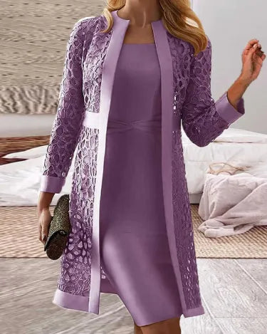 LM | Two-piece set - dress lace cardigan for women