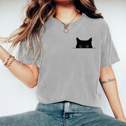 Women's Black Cats Art Washed T Shirt elevenforest