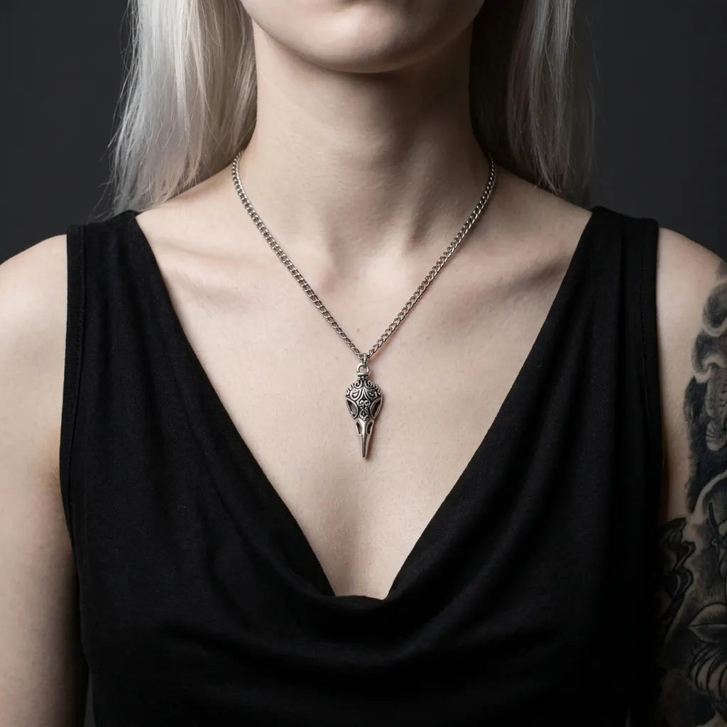Filigree Crow Skull Gothic Pendant