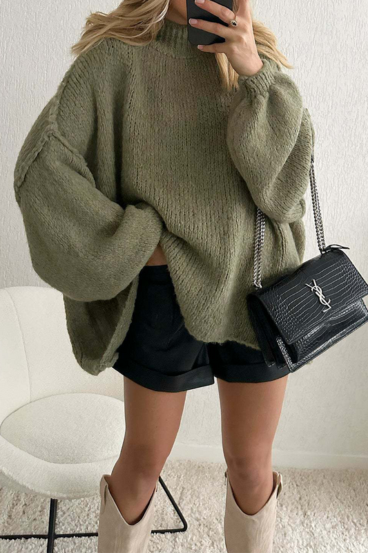 Hanna® | Casual daily patchwork weave half turtleneck sweater