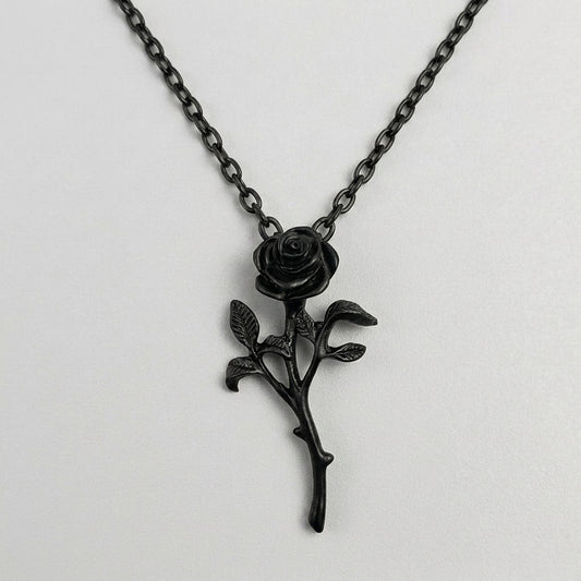 Eternal Black Rose Stem Necklace