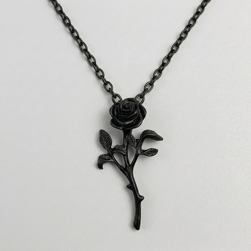 Eternal Black Rose Stem Necklace