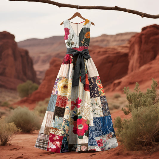 Retro Floral Patchwork Pattern Art Tank Dress artswardrobe