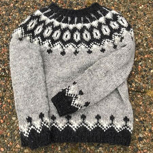 Icelandic Vintage Warmth Knit Jacquard Crew Neck Sweater（Unisex） elevenforest