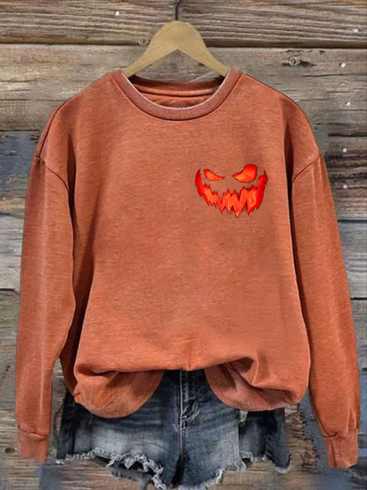 Comstylish Women's Halloween Ghost Face Print Long Sleeve Sweatshirt