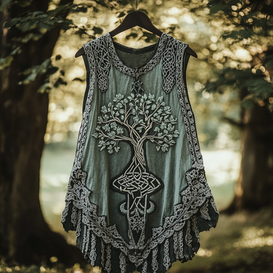 Boho Viking Tribal Celtic Knot Life Of Tree Patchwork Art Sleeveless Tank Top artswardrobe