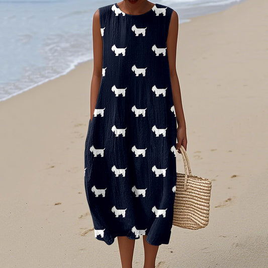Women's Cute Scottish Terrier Print Midi Dress artswardrobe