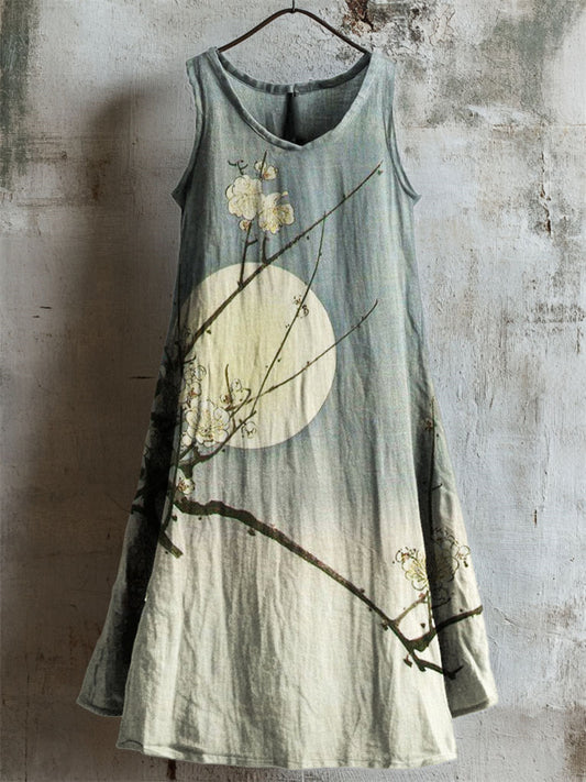 Comstylish Plum Blossom Moon Gradient Japanese Linen Tank Dress