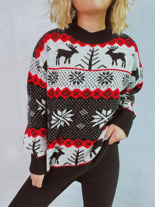 Esther® | Women's jacquard knit crew neck sweater with Christmas motifs