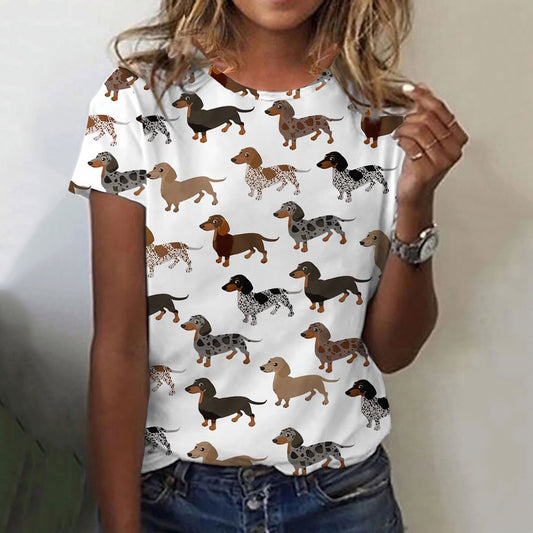 Comstylish Dog Print Round Neck Short Sleeve Casual T-Shirt