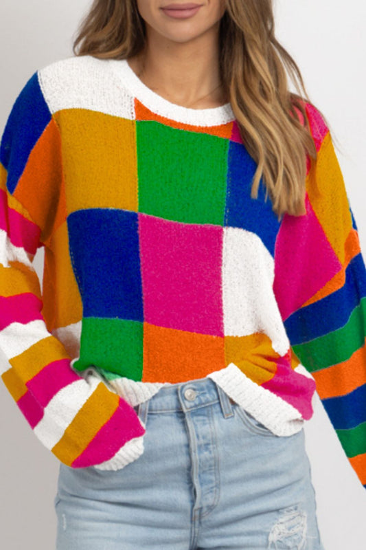 Marina® | Color block sweater with a crew neck and long sleeves