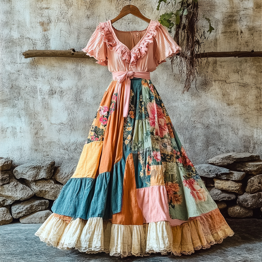 Women's Fashion Elegant Bohemian Floral Ruffle Dress artswardrobe