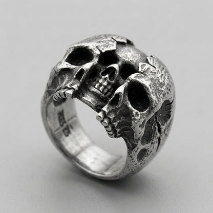 Cracked Skull Dome Ring — Gothic Sterling