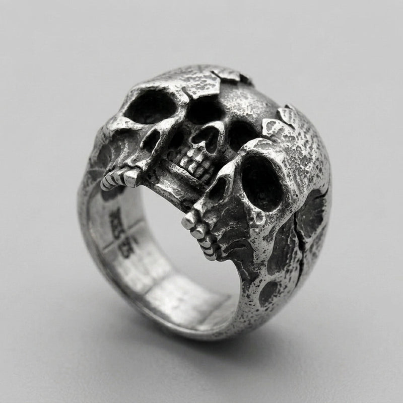 Cracked Skull Dome Ring — Gothic Sterling