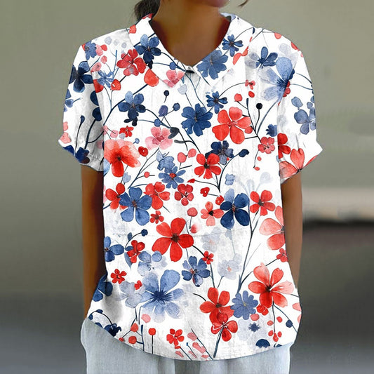 Women's Retro Independence Day Floral Art Printed Shirt artswardrobe