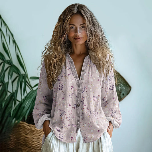 Vintage Wildflowers Floral Art  Linen Print  Long Sleeve Shirt artswardrobe