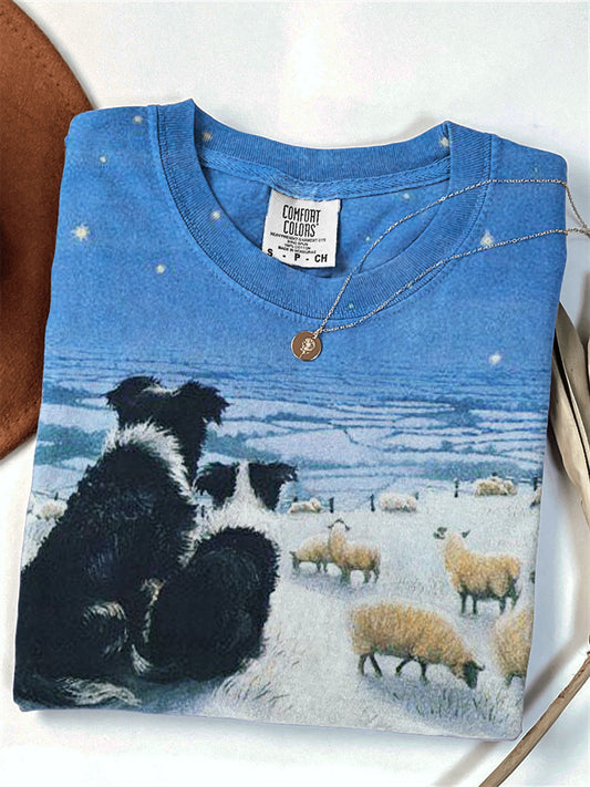 Comstylish Border Collie Dogs & Sheep Art Comfy T Shirt