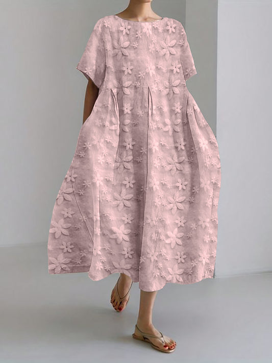 Comstylish Floral Lace Embroidered Linen Blend Maxi Dress
