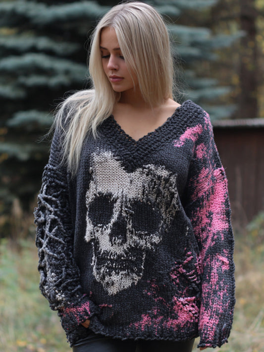 Women's Vintage Halloween Skull Knit Sweater elevenforest