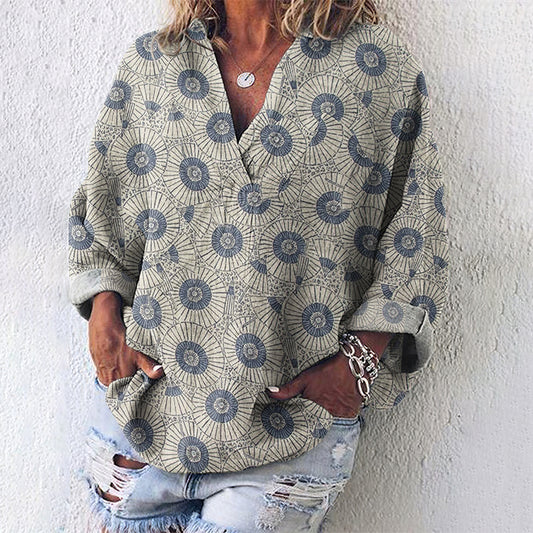 Comstylish Vintage Japanese Traditional Sashiko Art Linen Blend Tunic