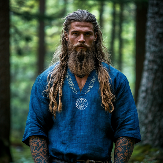 Men's Vintage Viking Print Cotton And Linen Shirt artswardrobe