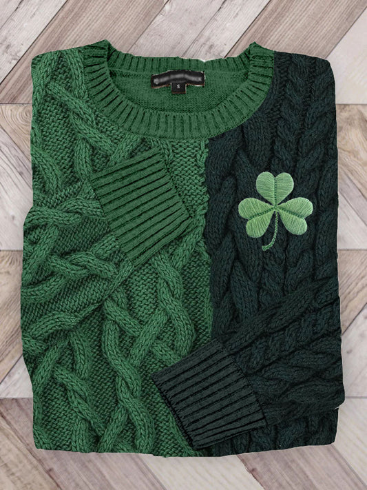 Irish Shamrock Embroidered Jacquard Cozy Sweater artswardrobe