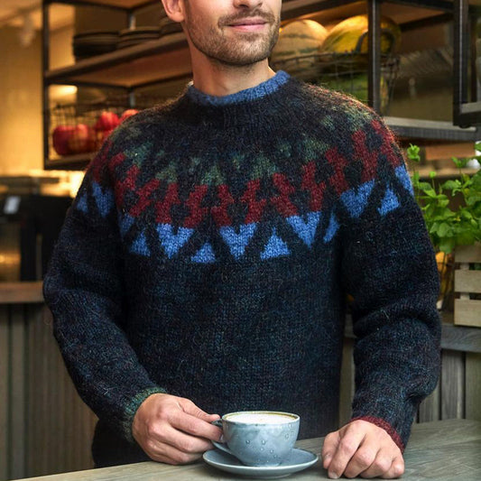 Geometric Christmas Tree Jacquard Iceland Crew Neck Sweater artswardrobe