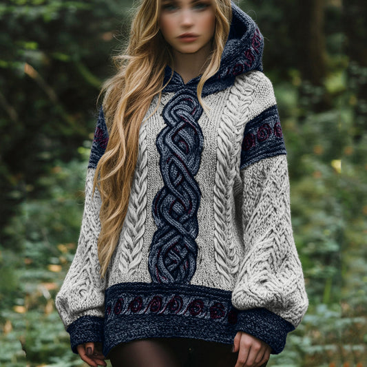 Women's Irish Celtic Knot Jacquard Hooded Sweater artswardrobe