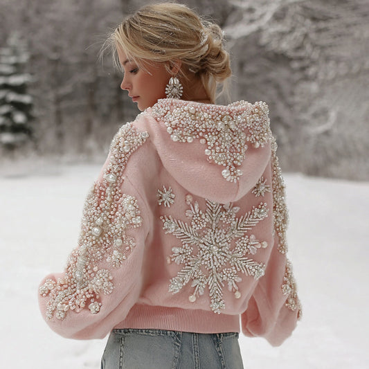 Comstylish Women's Christmas Snowflake Pattern Long Sleeve Hoodie