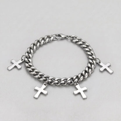 Trinity Cross Charm Layered Chain Bracelet
