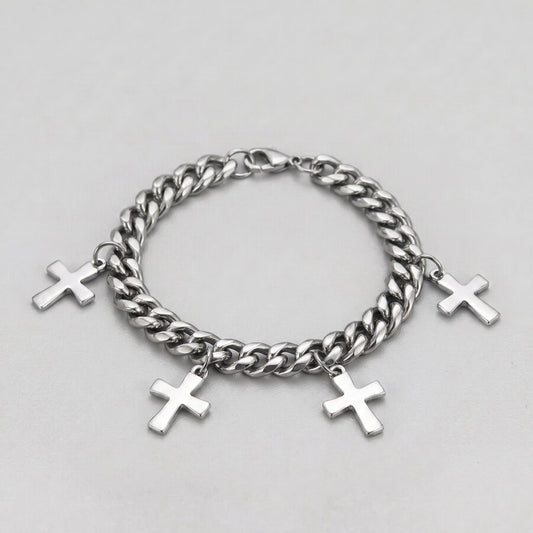 Trinity Cross Charm Layered Chain Bracelet