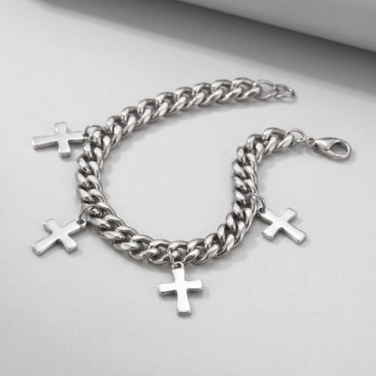 Trinity Cross Charm Layered Chain Bracelet
