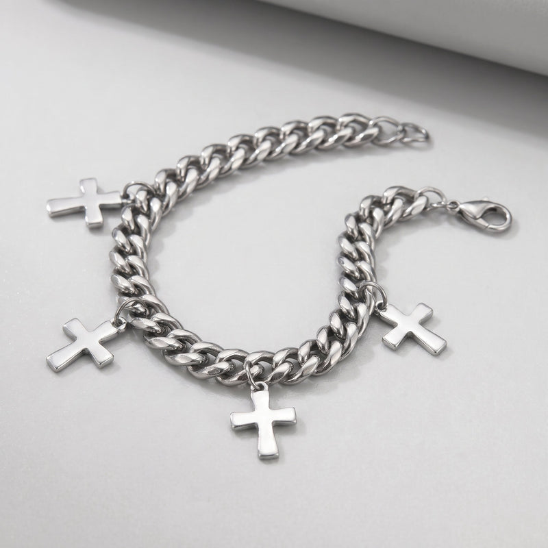 Trinity Cross Charm Layered Chain Bracelet