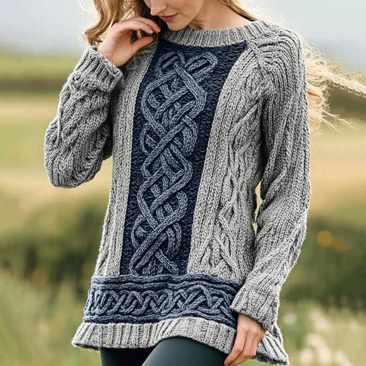 Women's Irish Celtic Knot Jacquard Crew Neck Sweater artswardrobe