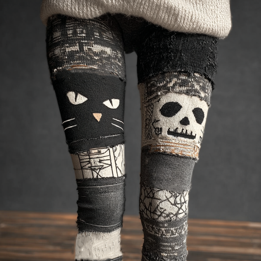 Halloween Fun Cat Design Women's Knitted Leggings elevenforest