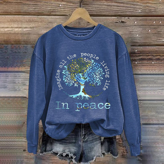 Comstylish Imaging All The People Living Life In Peace Print Long Sleeve Sweatshirt